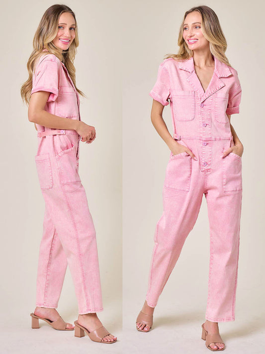 Acid Pink short sleeves jumpsuit