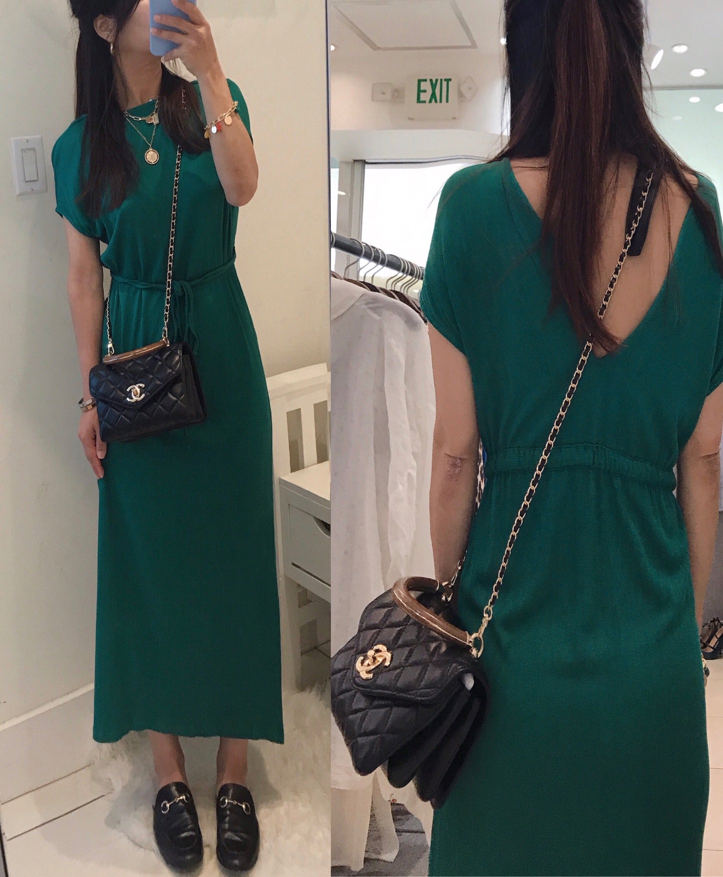 Back cut out green tied dress
