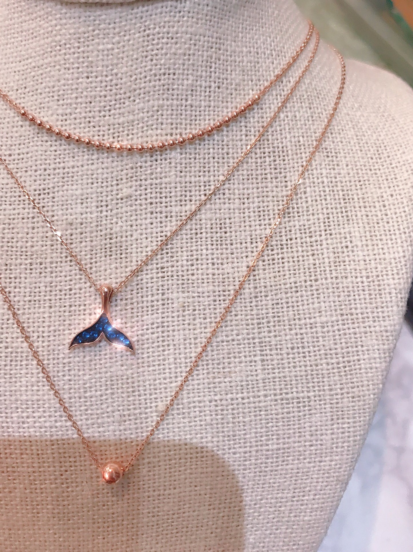 14k rose gold with Blue crystal necklace