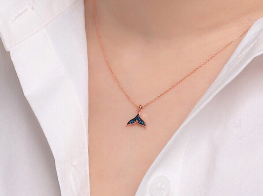 14k rose gold with Blue crystal necklace